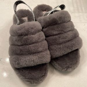 UGG Light Gray Slingback Platform Slippers